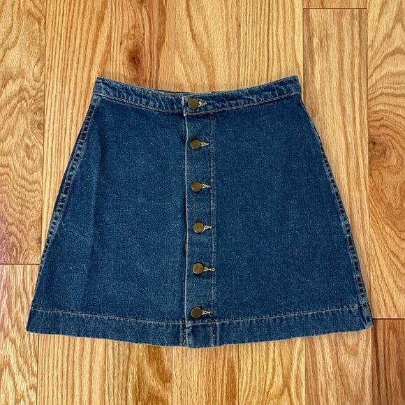 American Apparel | Button Down A-Line Denim Mini Skirt | Dark Wash - Picture 2 of 10